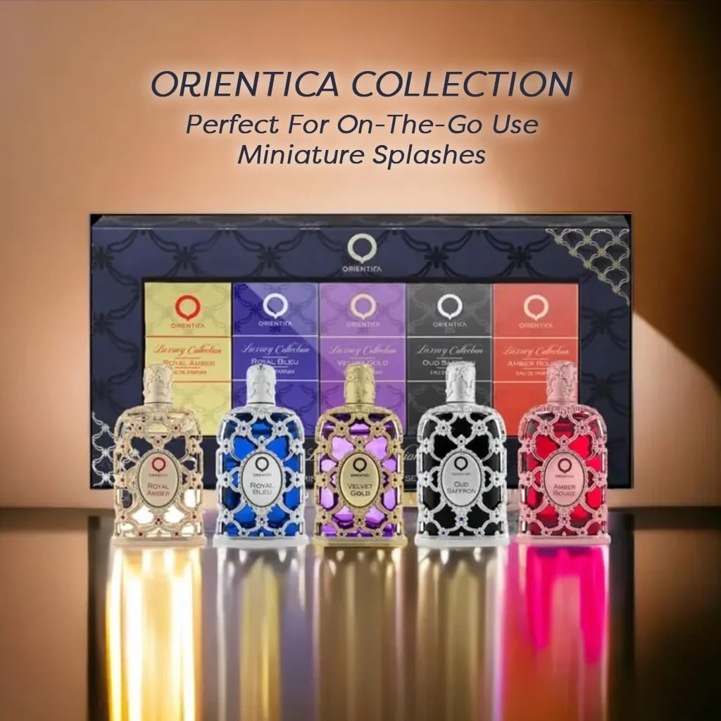 ORIENTICA 5 PCS MINI SET: ROYAL AMBER 0.25 EAU DE PARFUM + AMBER ROUGE 0.25 EAU DE PARFUM + OUD SAFFRON 0.25 EAU DE PARFUM + VELVET GOLD 0.25 EAU DE PARFUM + ROYAL BLEU 0.25 EAU DE PARFUM