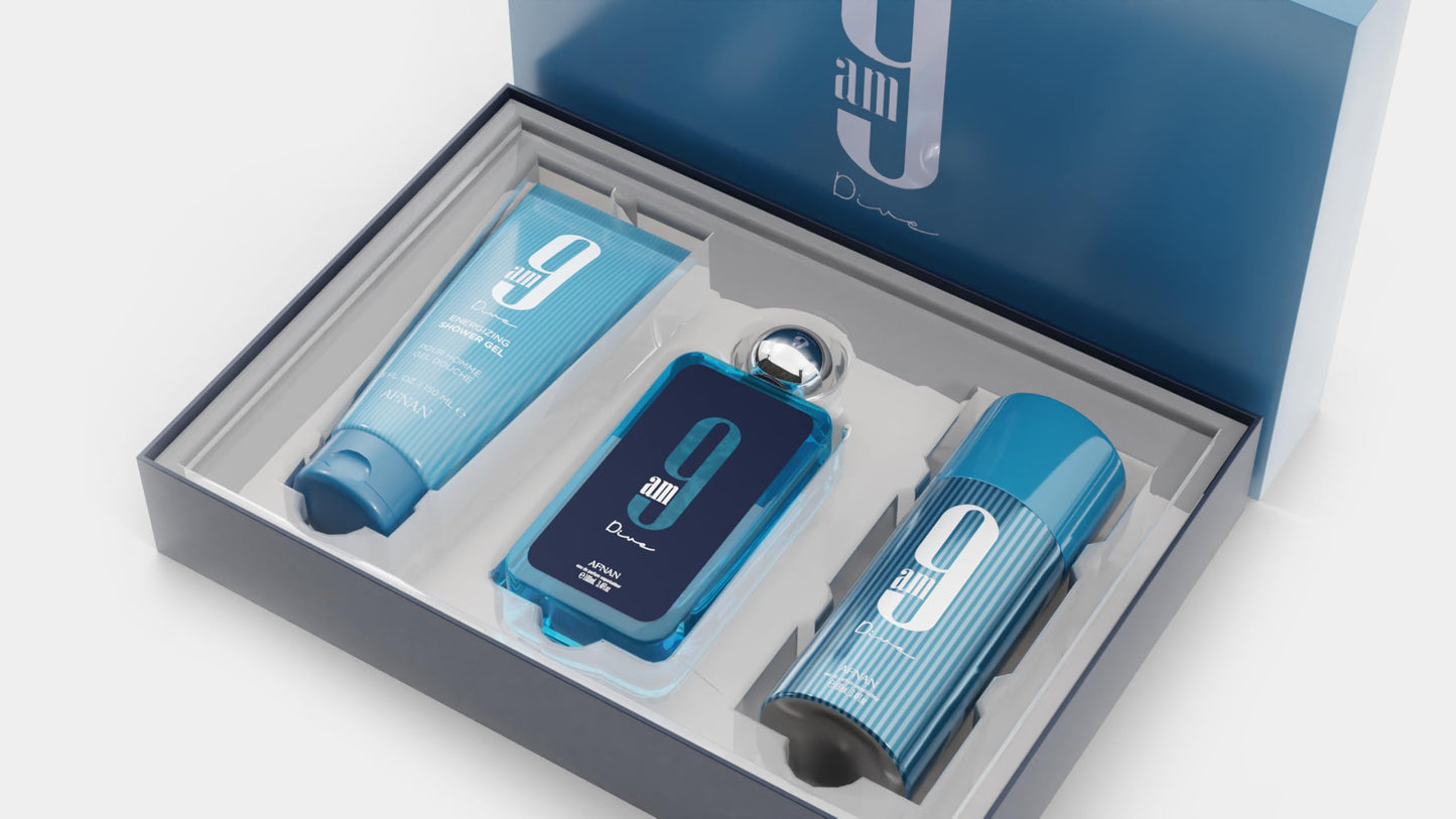 AFNAN 9AM DIVE 3.4 EDP MEN + 5.0 SG+ 5.0 DEO SPRAY