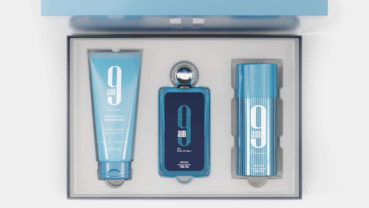 AFNAN 9AM DIVE 3.4 EDP MEN + 5.0 SG+ 5.0 DEO SPRAY