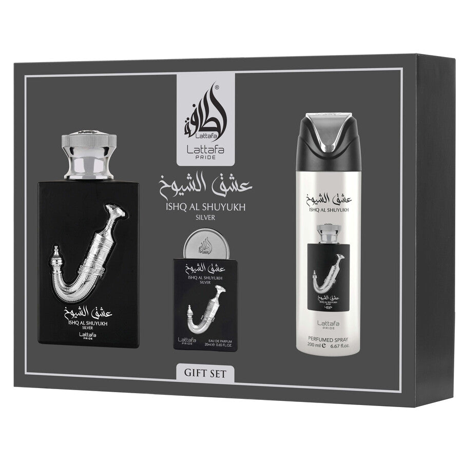 LATTAFA MEN'S ISHQ AL SHUYUKH SILVER GIFT SET FRAGRANCES