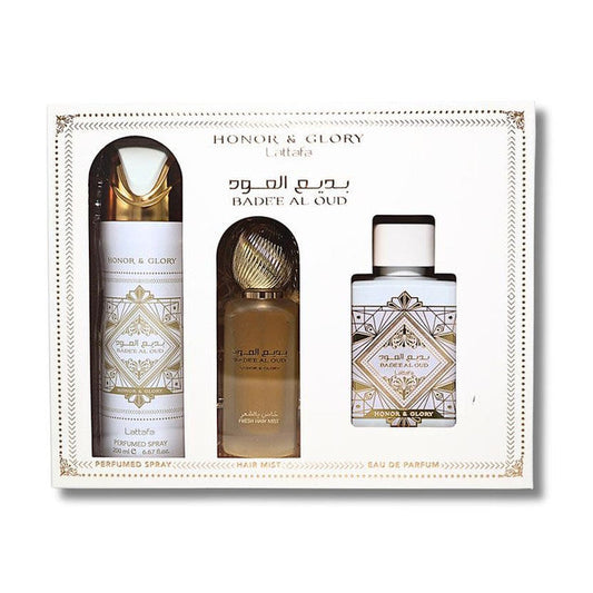 LATTAFA BADEE AL OUD HONOR & GLORY 3.4 EDP M+1.7 HAIR MIST+6.7 BODY/SPRAY