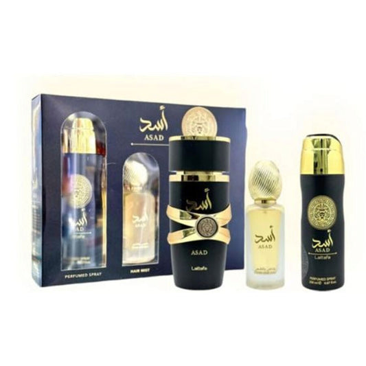 LATTAFA ASAD 3.4 EDP MEN + 1.7 HAIR MIST+ 6.7 BODY SPRAY