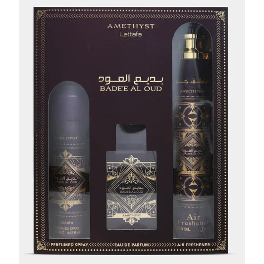 LATTAFA BADEE AL OUD AMETHYST 3.4 EDP L+ 6.8 DEO SPRAY+ 10.0 AIR FRESHENER