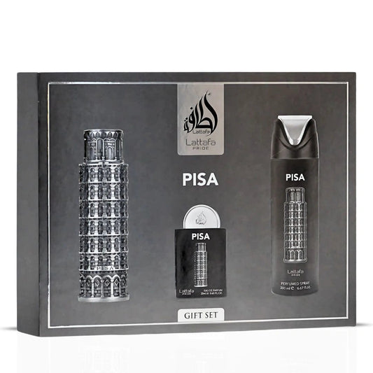 LATTAFA PRIDE PISA 3 PCS GIFT SET WITH 100ML EDP + 20ML EDP + 200ML PERFUMED SPRAY
