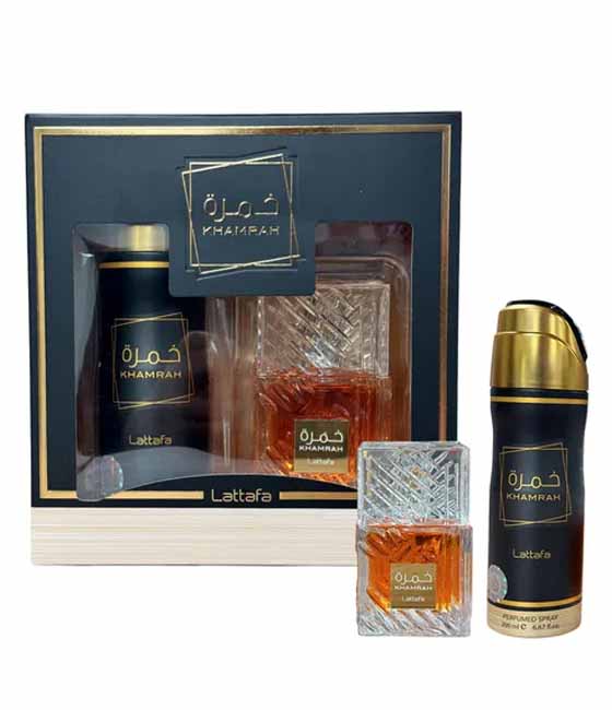 LATTAFA KHAMRAH 2 PCS GIFTSET WITH 100ML EDP + 200ML PERFUMED SPRAY