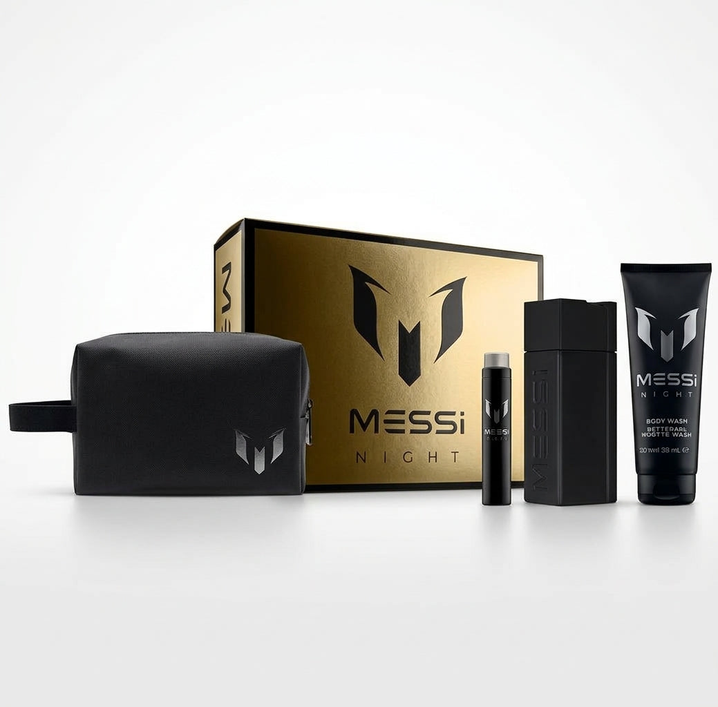 Messi Night 3.4 oz EDP for Men Gift Set with 8.4 oz Body Wash, 10 ml and Bag