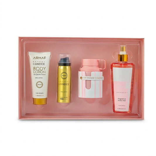 Armaf Odyssey Candee Gift Set 3.4 Oz Edt Spray + 3.4 Oz Body Lotion + 1.7 Oz Deodorant + 8.4 Oz Shampoo For Women